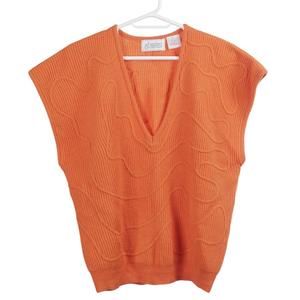 GIL AIMBEZ Vintage Sweater Vest L Orange Knit Wool V-Neck Oversized Unisex